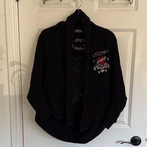 Ed Hardy Black Cardigan with Embroidered Heart Design
